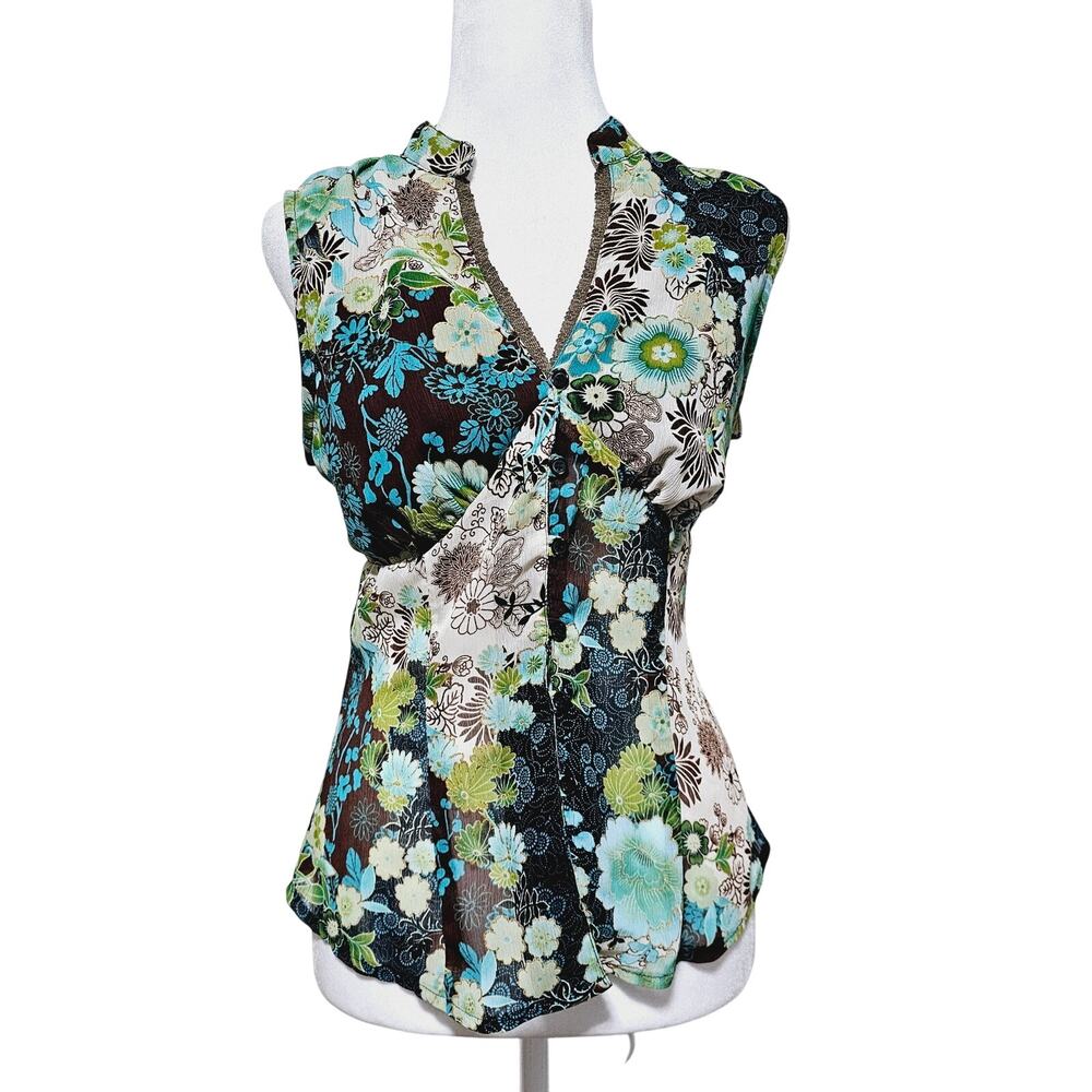 Vintage Wrapper Button-Up Tank Top Size L Sheer F… - image 1